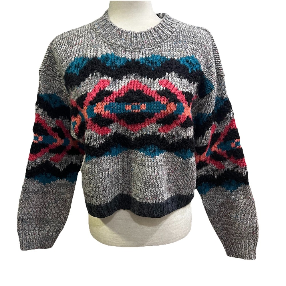 Free People Womens I Heart You Wool‎ Blend Fuzzy Cropped Sweater Gray Size Small